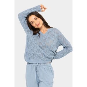 NWT Peace Love World Boheme Open-Stitch Novelty Sweater Cloud Blue